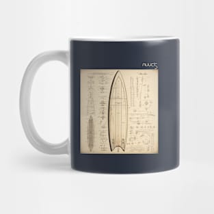 Graphic design of a surfboard technical diagram Mug